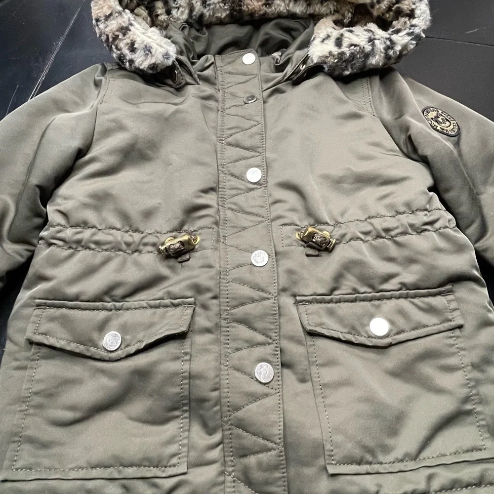 Girls H&M Olive Green Hooded Winter Jacket 3-4 years